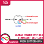 Saklar Power On Off Self Lock 12mm | Push Button Switch Metal Stainless dengan Lampu LED Hijau Biru Merah Putih - Gambar 6
