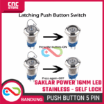 Saklar Power On Off Self Lock 16mm | Push Button Switch Metal Stainless dengan Lampu LED Hijau Biru Merah Putih - Gambar 3