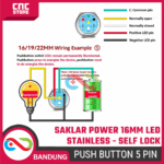Saklar Power On Off Self Lock 16mm | Push Button Switch Metal Stainless dengan Lampu LED Hijau Biru Merah Putih - Gambar 7