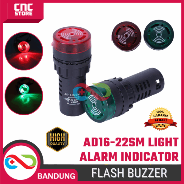 AD16-22SM Flash Buzzer Light Alarm Indicator – DC12V DC24V AC220V Lampu Indikator Bunyi Merah Hijau