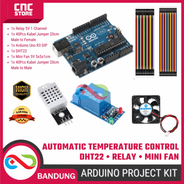 Kontrol Suhu Otomatis Arduino – Paket Komponen Proyek Temperature Control dengan DHT22, Relay & Mini Fan