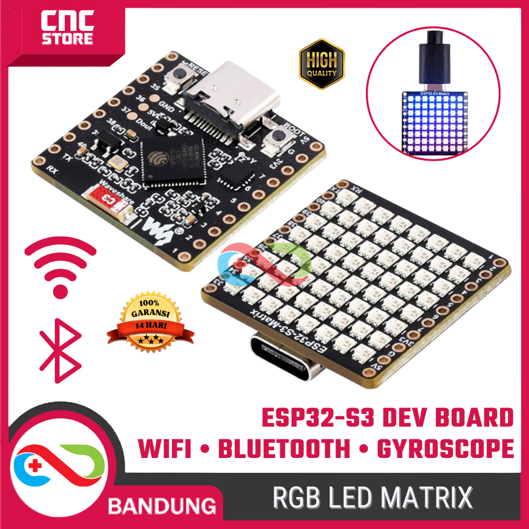 5624-esp-0012.png ESP32-S3 Development Board dengan RGB LED Matrix, WiFi, Bluetooth & Sensor Gyroscope QMI8658C – Papan Pengembangan IoT & Motion Control - Gambar 1