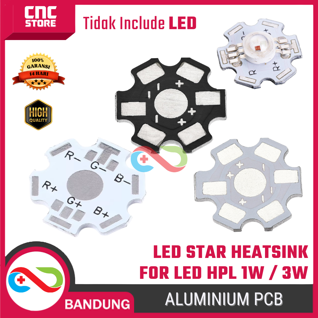 ESP-0012 Heatsink Star Aluminium PCB PCB Hitam / Putih untuk LED HPL 1W / 3W 2 Pin / 6 Pin - Gambar 1