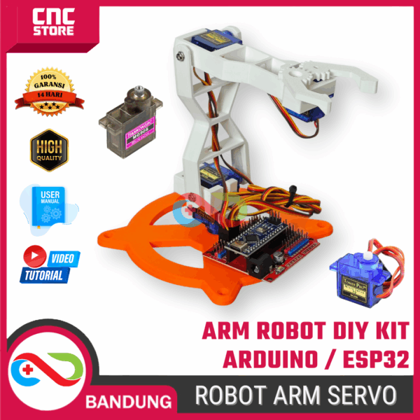 ARM Robot DIY Kit Robot Lengan Arduino / ESP32 – 4 Servo SG90 / MG90 + Coding