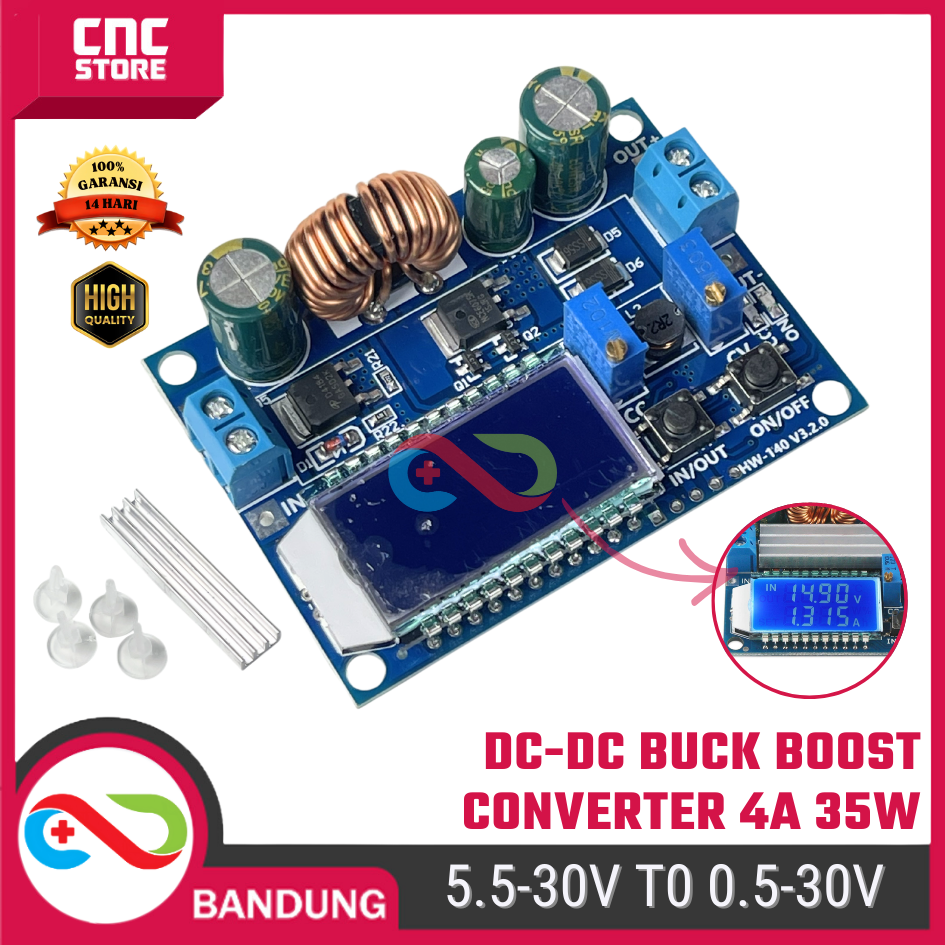 5646-esp-0012.png DC-DC Buck Boost Converter 5.5–30V to 0.5–30V 4A 35W – Adjustable Step Up / Step Down dengan LCD Volt & Amp Meter - Gambar 1