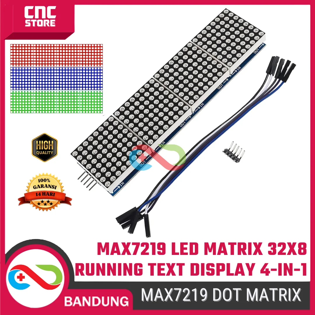 MAX7219 LED Dot Matrix Module 8×8 4-in-1 (32×8) – Running Text Display Merah / Hijau / Biru