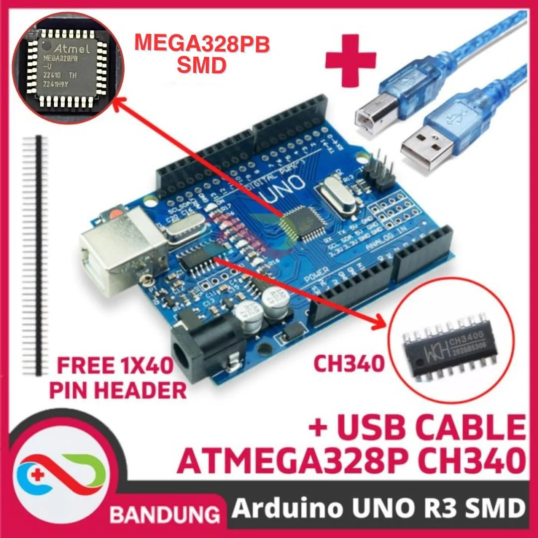 ARDUINO UNO R3 ATMEGA328P SMD CH340 COMPATIBLE BOARD PLUS USB CABLE