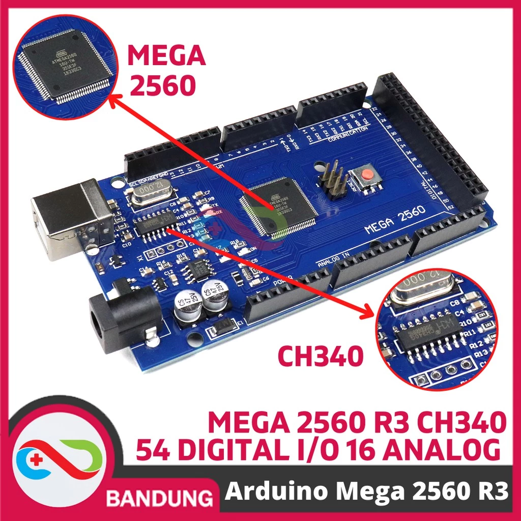 Arduino Mega 2560 R3 Ch340 Compatible Board Tanpa Kabel – Papan kontrol elektronik (otak proyek)
