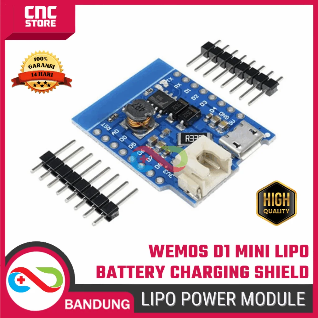 WEMOS D1 MINI LITHIUM (LiPo) BATTERY SUPPLY CHARGING SHIELD