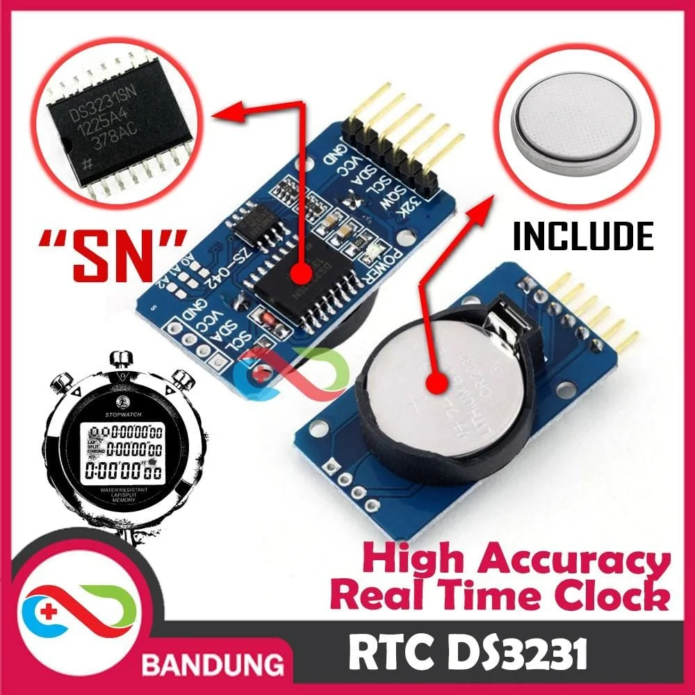RTC DS3231 SERI SN REAL TIME CLOCK I2C ARDUINO UNO MEGA + BATTERY MODULE
