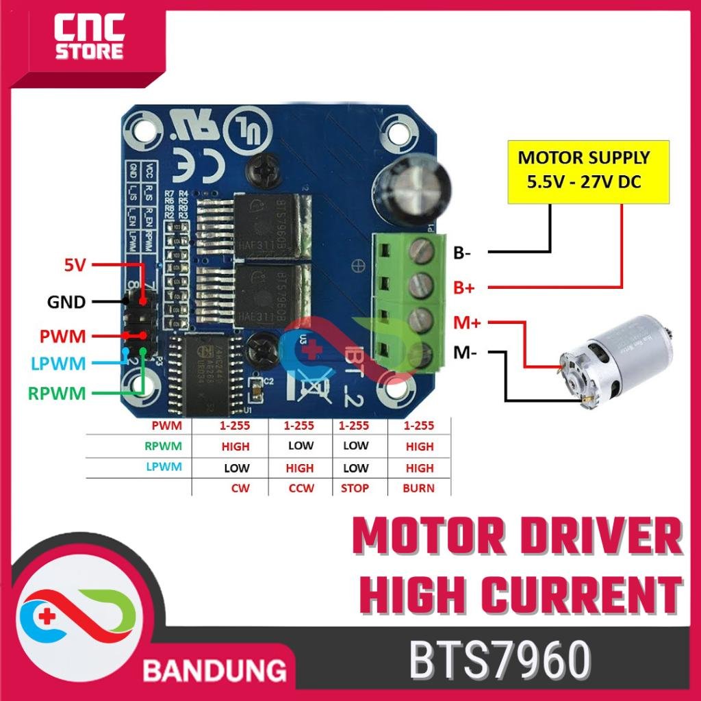 Motor Driver BTS7960 BTS7960B 43A – Modul Pengendali Motor Berarus Tinggi