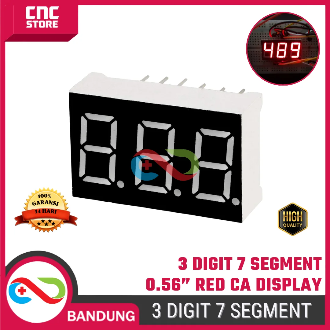 3 Digit Seven Segment 0.56 Inch Merah 7 Segmen Common Anoda CA