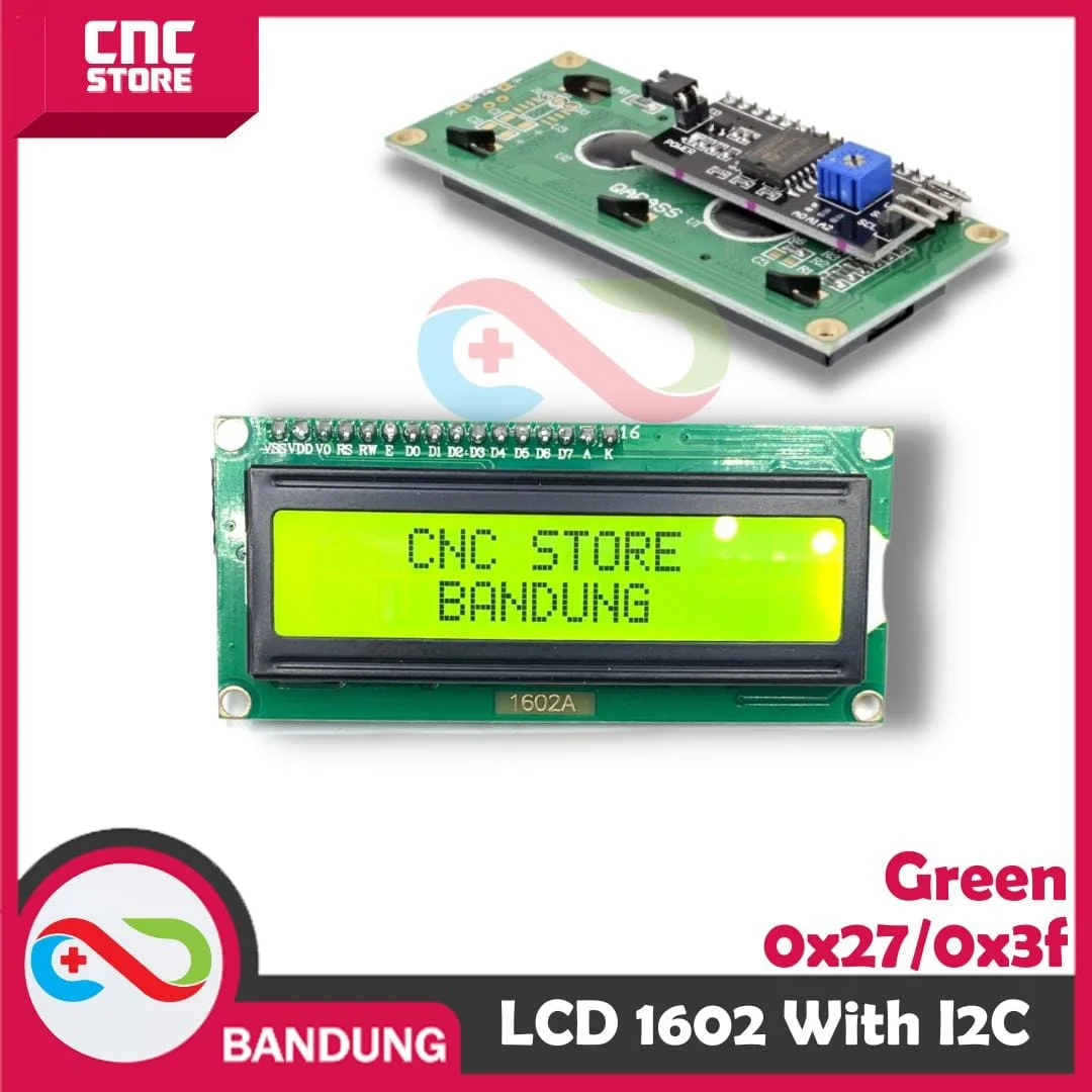 LCD 1602 16X2 CHARACTER GREEN HIJAU BACKLIGHT+ I2C SERIAL INTERFACE ADAPTER MODULE