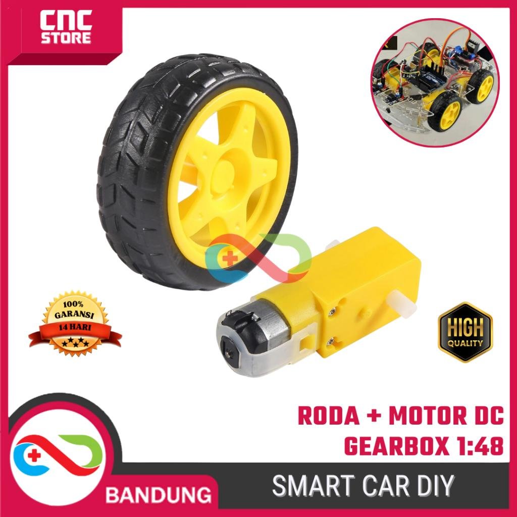 Roda + Motor DC Gearbox 1:48 Set DIY Smart Car untuk Arduino Raspberry ESP32