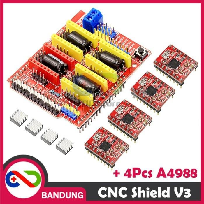 CNC Shield V3 + 4x A4988 Driver – Set Driver Stepper untuk CNC, Engraving Machine & 3D Printer