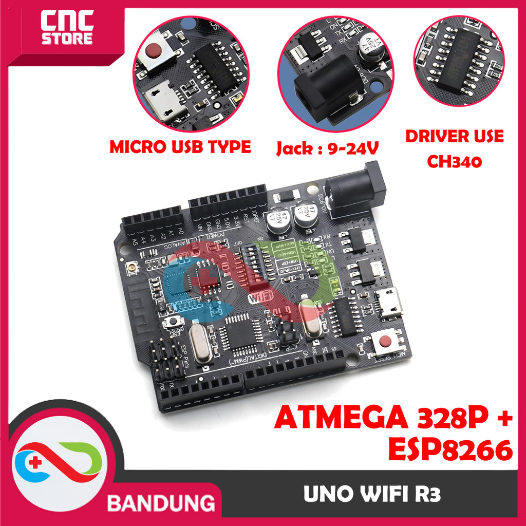 ARDUINO UNO WIFI R3 ESP82660 32MB FLASH CH340G TANPA USB