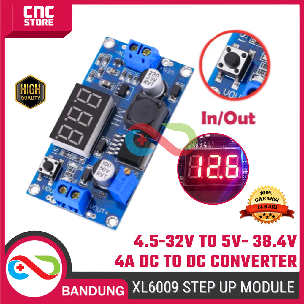 MODULE STEP UP STEP-UP XL6009 ADJUSTABLE DC TO DC BOOST CONVERTER 4A VOLTMETER