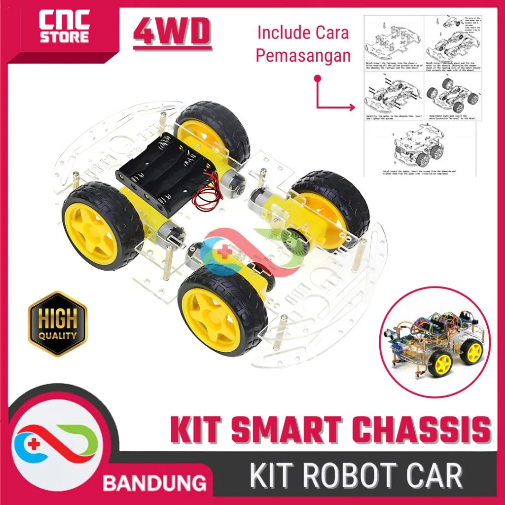 KIT Smart Chassis 4WD Robot Car Mobil – Kompatibel dengan Arduino dan Raspberry Pi