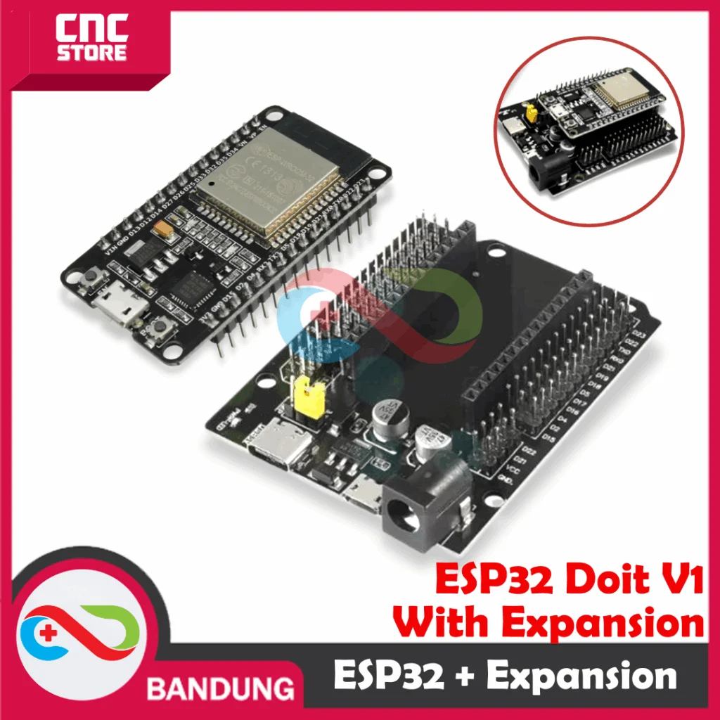 Board ESP32 DOIT Development Board + Expansion IO Base Plate– Modul WiFi Bluetooth untuk Proyek IoT