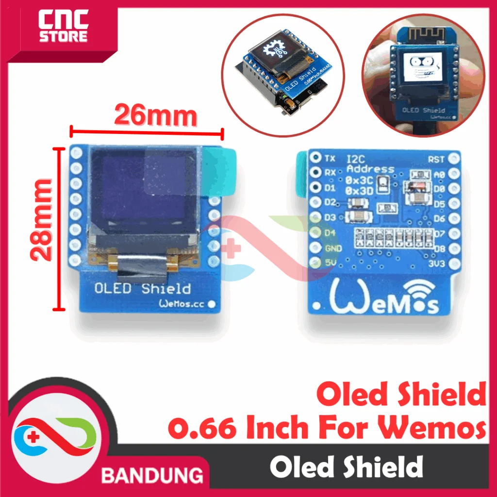 OLED Shield 0.66 Inch For Wemos D1 Mini – Layar Penampil Informasi Mini I2C