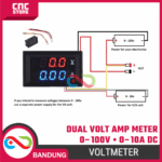 Dual Mini Voltmeter Ammeter 0-100V 0-10A DC – Volt Amp Meter LED 2in1 Panel Digital Merah Biru - Gambar 3