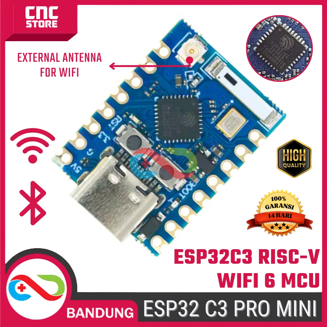 ESP32-C3 Pro Mini – Modul WiFi 6 RISC-V MCU, Board Kecil untuk IoT