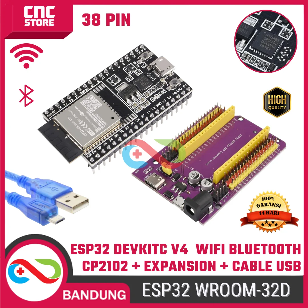 PAKET BUNDLING ESP32 ESP-32 DEVKITC V4 WROOM-32D WIFI BLUETOOTH