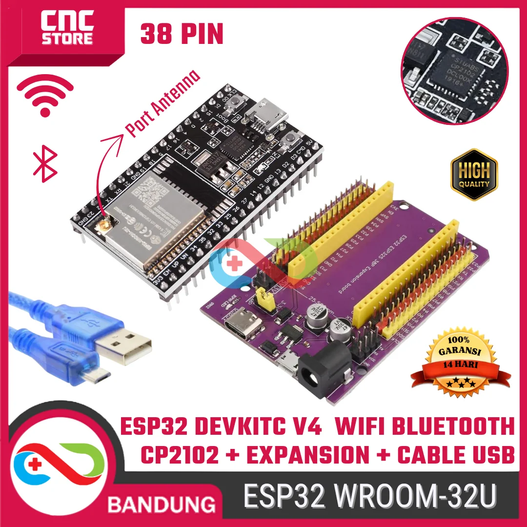 PAKET BUNDLING ESP32 ESP-32 DEVKITC V4 WROOM-32U WIFI BLUETOOTH