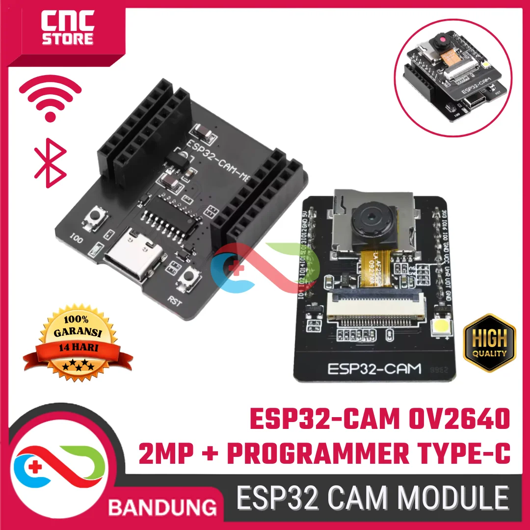 ESP32-CAM OV2640 2MP – Modul ESP32S WiFi Bluetooth BLE 4.0 32bit + Programmer USB Type-C