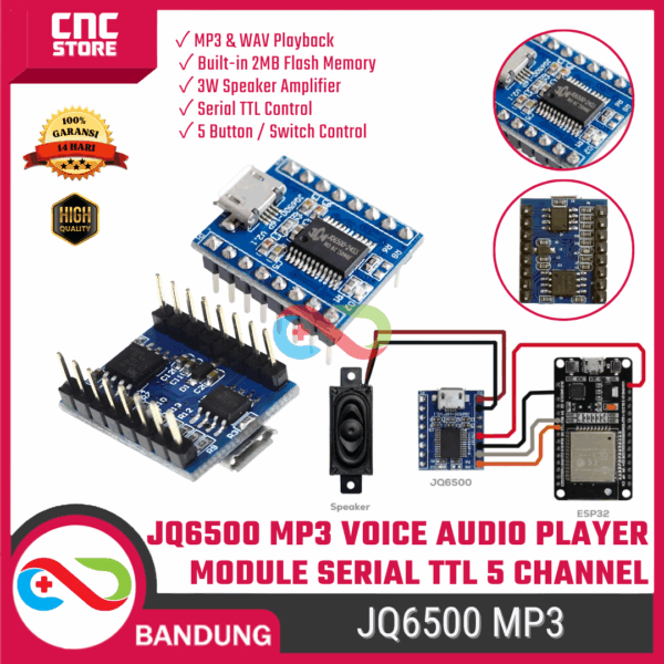 JQ6500 Voice Module, MP3 Module, MCU, Serial Port Control, Broadcasting, One-to-One 5-Channel Control Music IC
