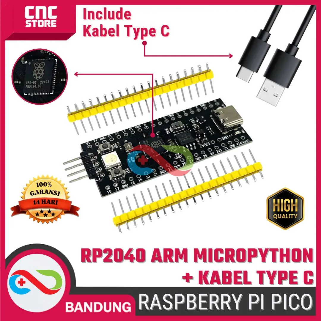 Raspberry Pi Pico RP2040 ARM Microcontroller Board dengan MicroPython & Kabel Type-C