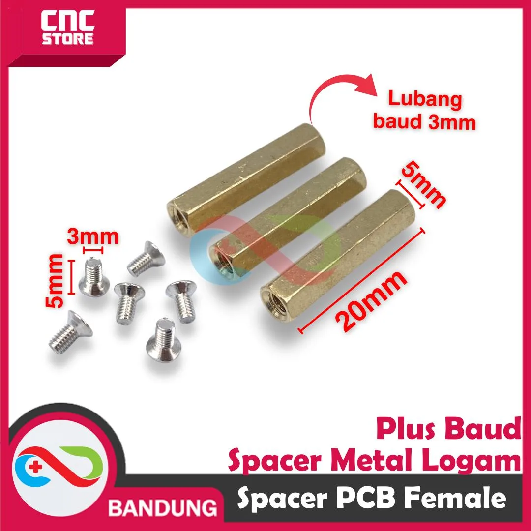 SPACER PCB METAL LOGAM 20x3MM FEMALE COOPER SPACER KUNINGAN HEXAGON PLUS BAUD
