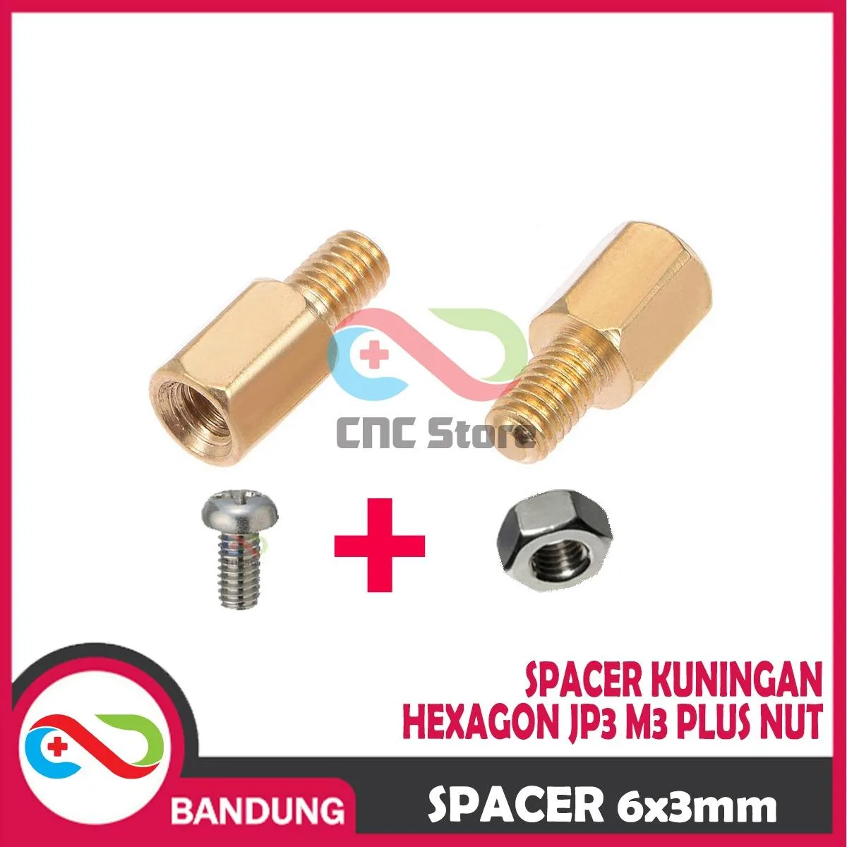 SPACER PCB METAL LOGAM 6x3MM COOPER SPACER KUNINGAN HEXAGON JP3 M3 PLUS NUT
