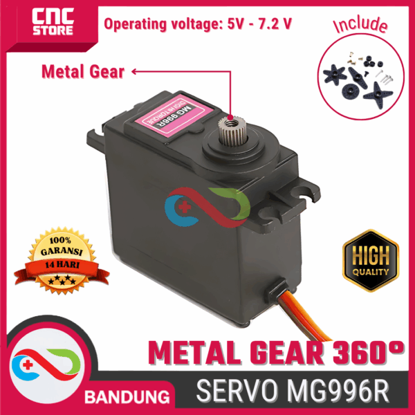 Motor Servo MG996R 360 Derajat – Metal Gear Continuous Servo untuk Arduino dan Robotika