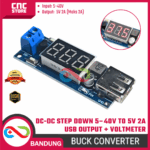 DC-DC Step Down 5-40V ke 5V 2A USB Output + Voltmeter – Buck Converter Charger USB dengan Display Tegangan