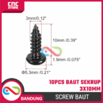 10PCS Baut Sekrup 3x10mm – Screw Baut Hitam 3MM x 10MM - Gambar 2