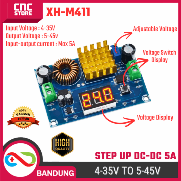 DC-DC Step Up Modul XH-M411 5A – Boost Converter 4-35V ke 45V Digital Display