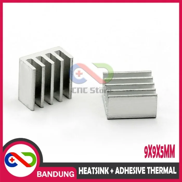 Heatsink 9×9×5mm Aluminium + Thermal Pad – Pendingin IC A4988 & Komponen Panas