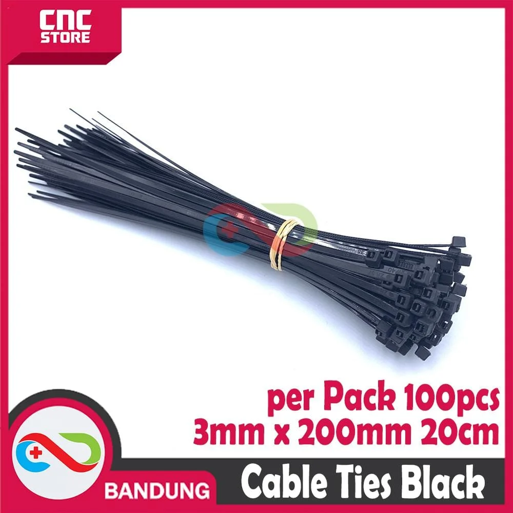 CABLE KABEL TIES TIS 3x200MM 20CM – BLACK PACK 100PCS