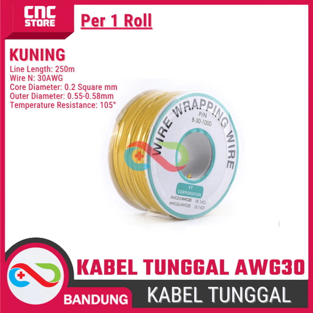 KABEL JUMPER TUNGGAL AWG30 YELLOW KUNING FOR BREADBOARD PER SATU ROLL