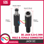 Jack DC 5.5x2.1mm Male Female Socket – DC Power Connector Plug Hitam - Gambar 2