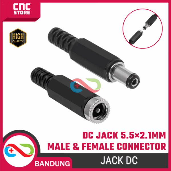 Jack DC 5.5x2.1mm Male Female Socket – DC Power Connector Plug Hitam