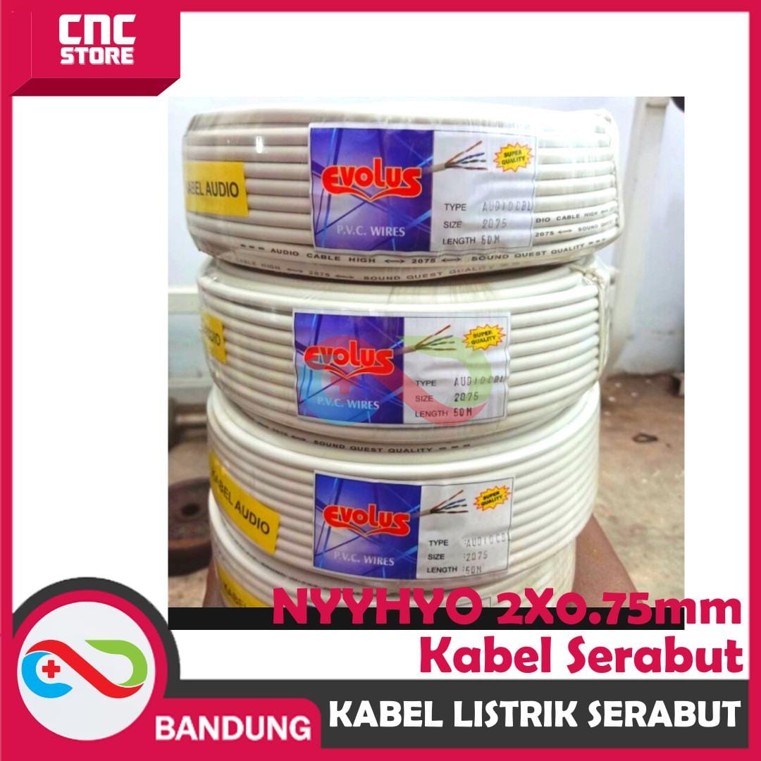 KABEL LISTRIK SERABUT TEBAL 2X0.75 MM NYYHYO KABEL SERABUT-PUTIH PERMETER