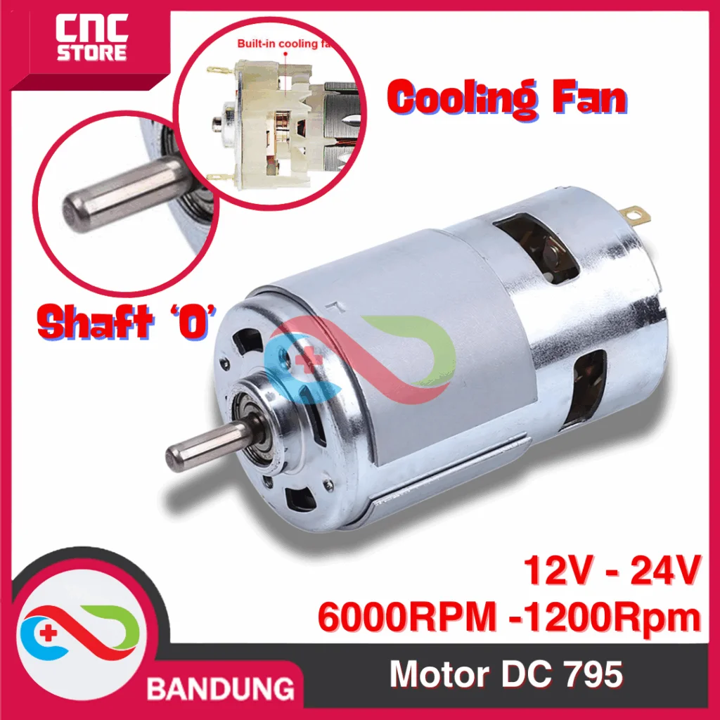 Motor DC 795 12V High Speed/Torque – Dinamo High RPM with Fan & Bearing