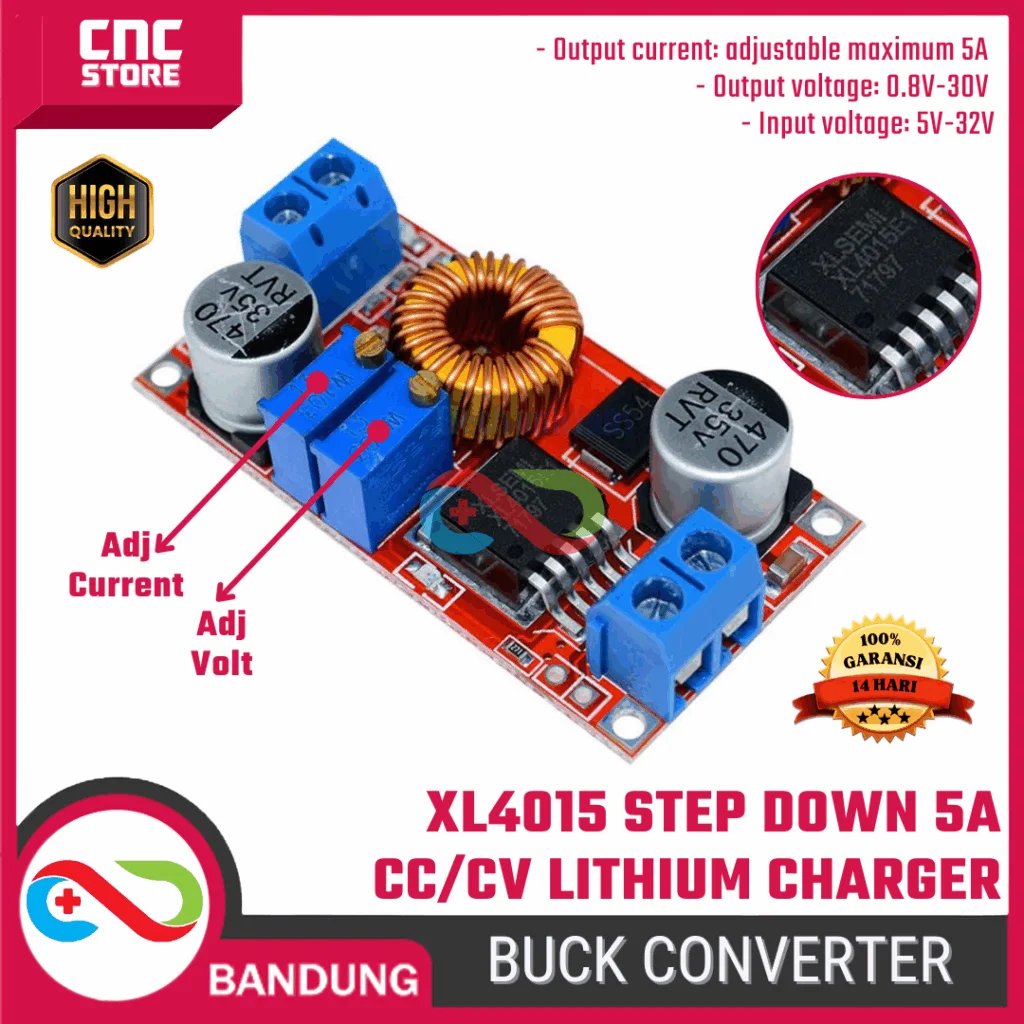 XL4015 5A DC-DC 5V–32V to 0.8V–30V Max 5A Step Down CC CV – Lithium Charger & Adjustable Power Supply