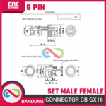 Aviation Plug Connector CB GX16 16mm Set Male Female – 6 Pin untuk Koneksi Elektronik - Gambar 2