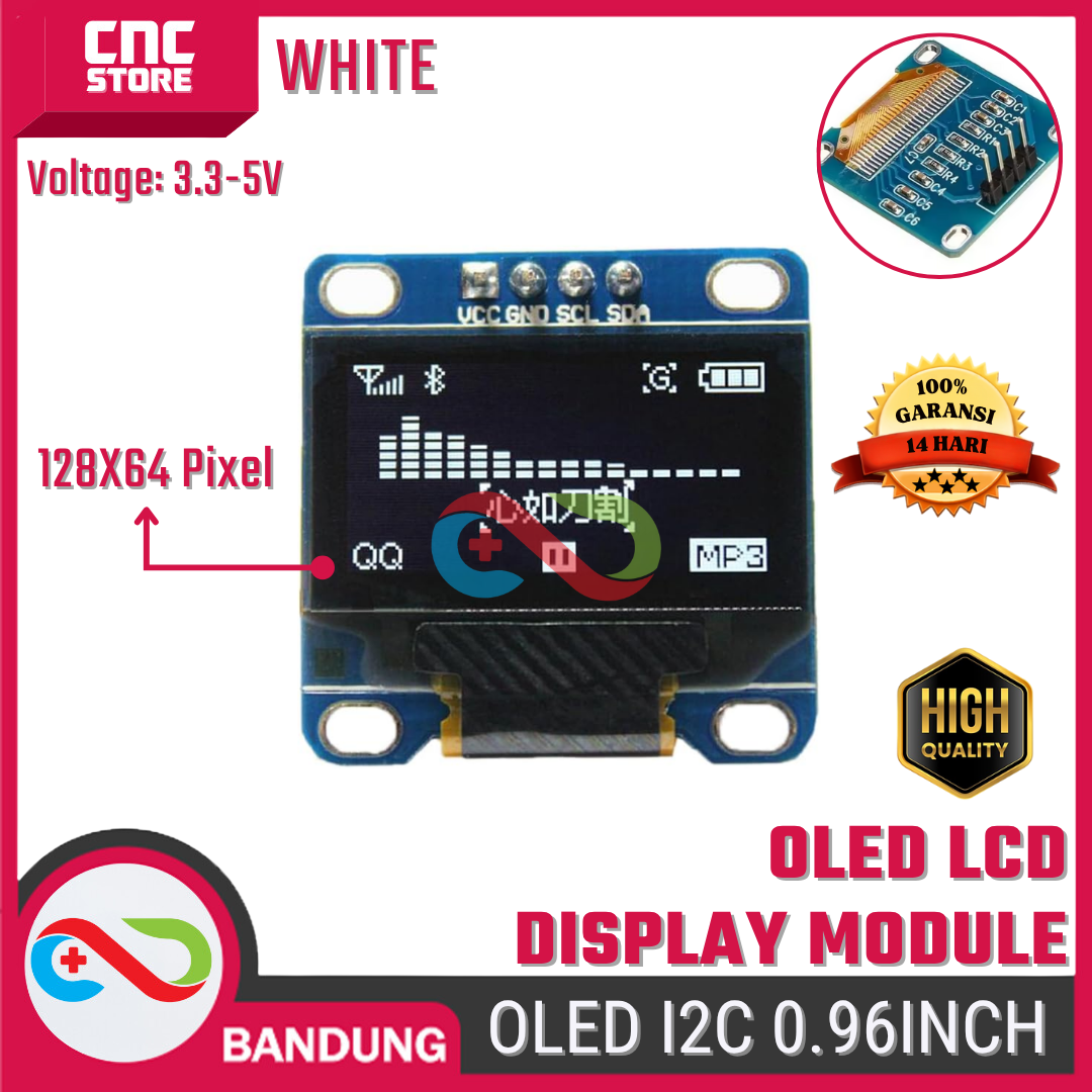 OLED Display 0.96 Inch I2C 128×64 – Layar OLED Putih / Biru / Kuning Biru untuk Arduino, ESP32, dan Proyek DIY