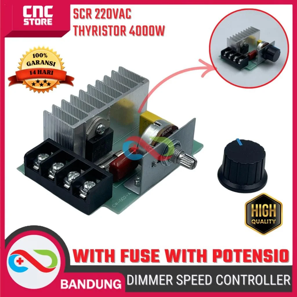 SCR 220V 4000W Dimmer Motor Speed Controller AC + Fuse + Potensiometer