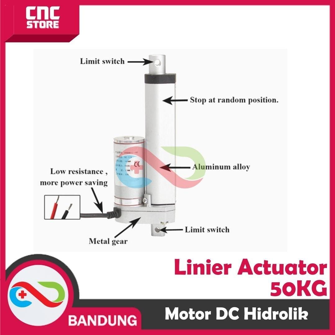 LINEAR ACTUATOR MOTOR DC 12V HIDROLIK HYDRAULIC 200MM 500N 50KG 20CM