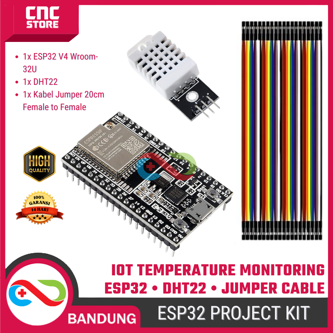 Paket Belajar IoT Monitoring Suhu – ESP32 DevKit V4 WROOM-32U + Sensor DHT22